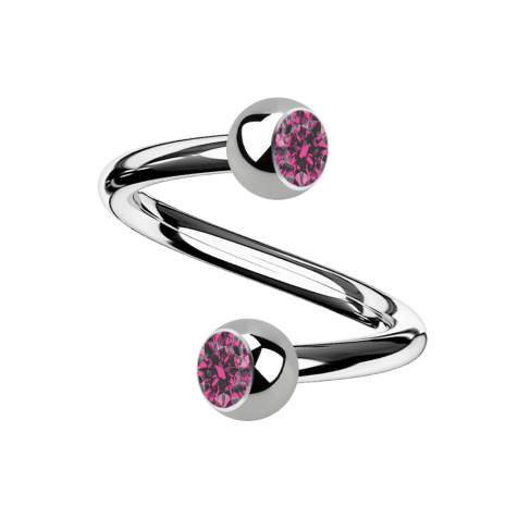 Micro Spirale silber mit zwei Kugeln Kristall pink