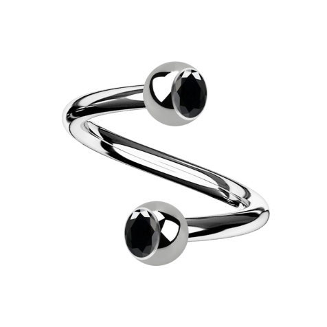 Micro Spirale silber mit zwei Kugeln Kristall schwarz