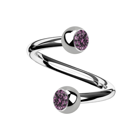 Micro spiral silver with two balls crystal light violet