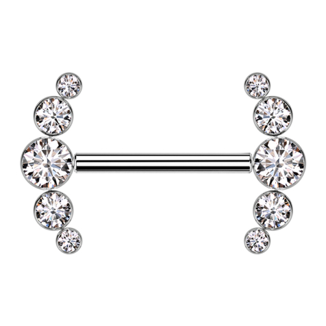 Barbell Innengewinde silber front fünf Kristalle silber