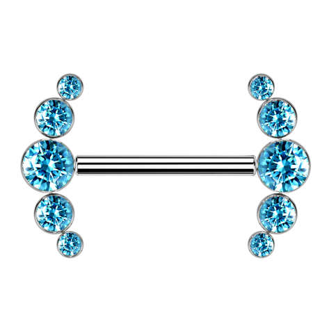 Barbell filetage intérieur argenté face avant cinq cristaux aqua