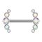 Barbell filetage intérieur argenté face avant cinq cristaux multicolores