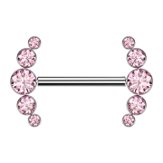 Barbell Innengewinde silber front fünf Kristalle pink