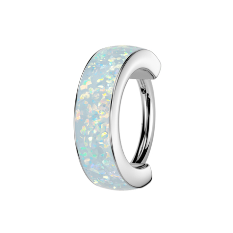Micro bague segmentée pliable argentée sur le côté opale blanche