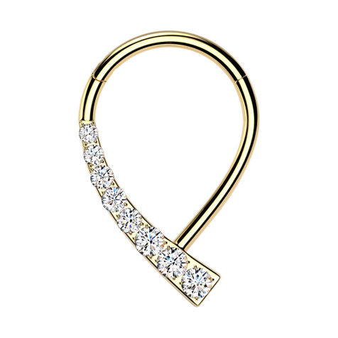 Micro segment ring, foldable, gold-plated, tail crystals, silver