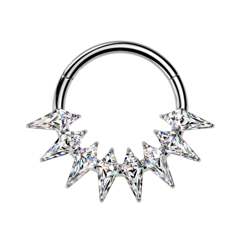 Bague micro segment pliable argentée avec cristaux argentés en forme de lance