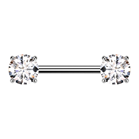 Barbell with silver inner thread, thick front with crystal set in silver