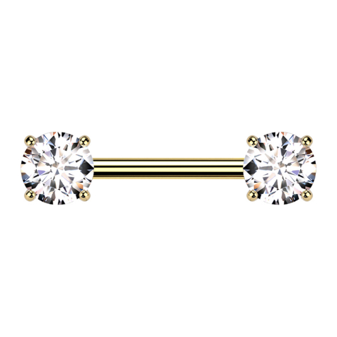 Barbell filetage intérieur plaqué or épais face avant sertie de cristaux argentés