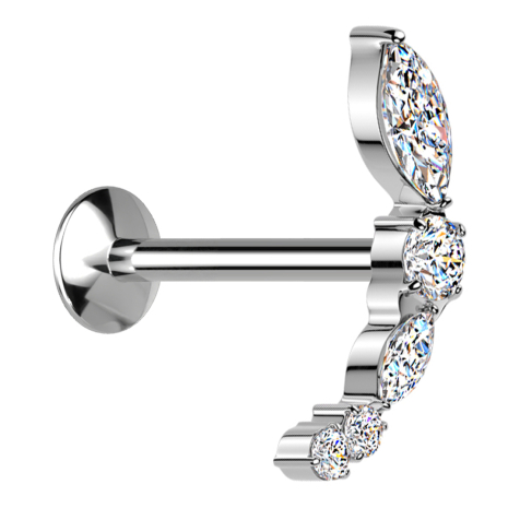 Micro Threadless UFO Labret silver bow silver various crystals silver