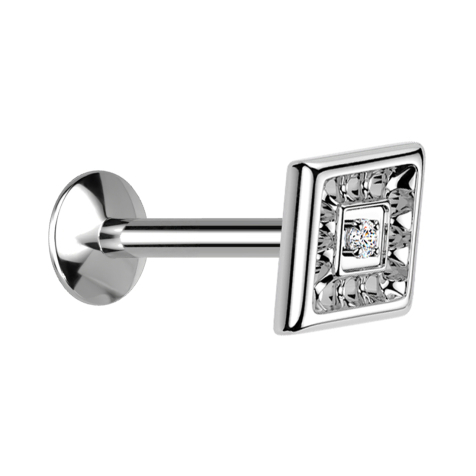 Micro Threadless Labret UFO Silver Diamond Cut Crystal Silver