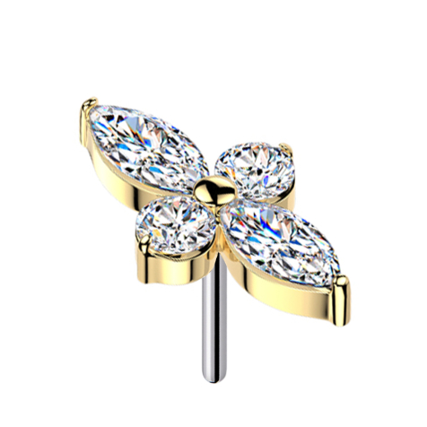 Threadless cross gold-plated oval crystals silver round crystals silver