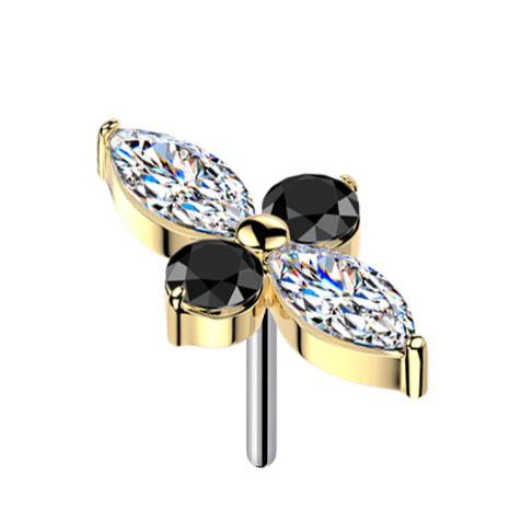 Croce senza filettatura placcata oro cristalli ovali argento cristalli rotondi neri