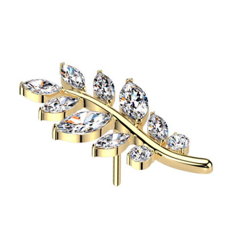 Foglia dolivo senza filettatura placcata oro cristalli argento