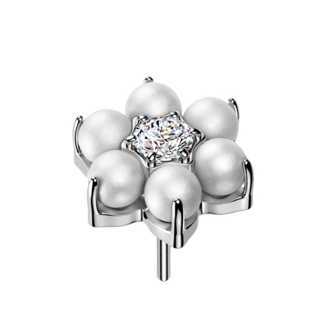 Threadless flower silver with pearls and crystal silver