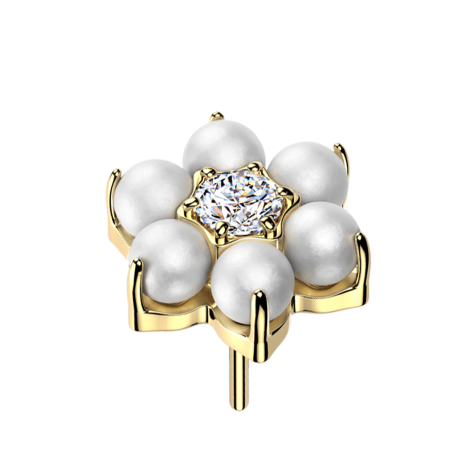 Threadless flower gold-plated with pearls and crystal silver