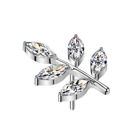 Threadless leaf silver five oval crystals silver