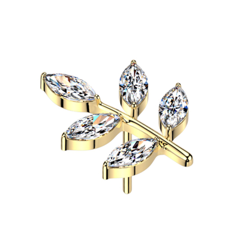 Foglio senza filettatura placcato oro con cinque cristalli ovali argentati