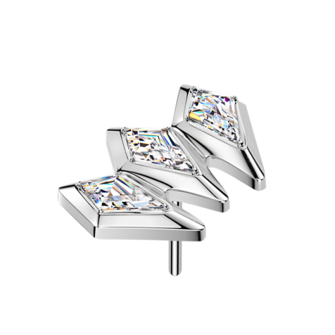 Threadless tre punte di lancia cristalli argentati argento