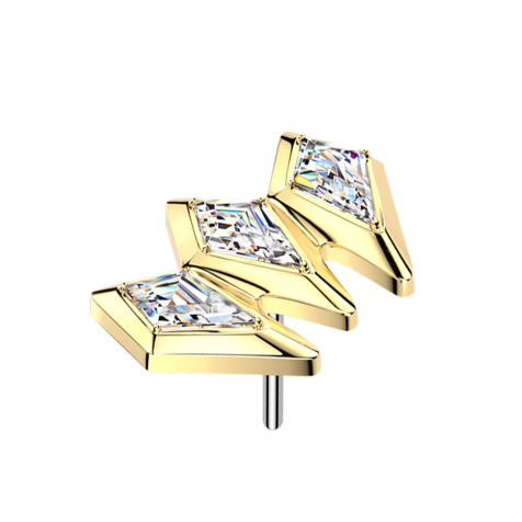 Threadless three spearheads gold-plated crystals silver