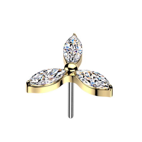 Threadless trois pétales plaqués cristaux argentés