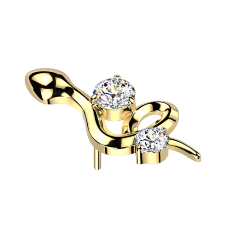 Serpent sans filetage plaqué or deux cristaux argentés