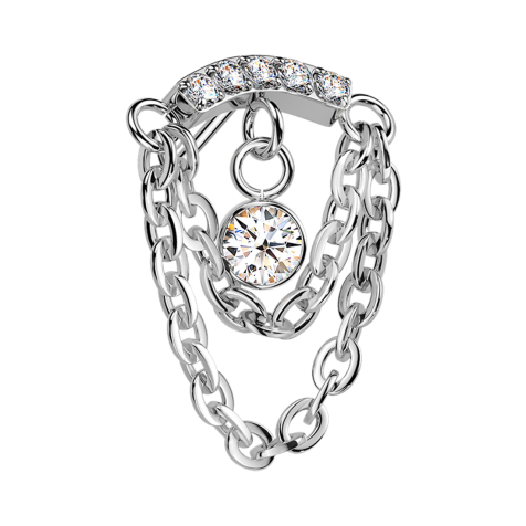 Barra ricurva senza filettatura cristalli argentati pendente due catene cristallo argento