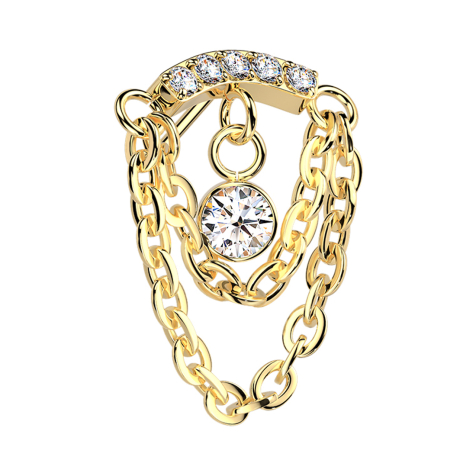 Threadless curved bar gold-plated crystals silver pendant two chains crystal silver