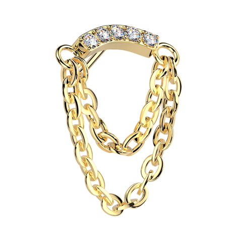 Pendentif en argent plaqué or avec cristaux et deux chaînes, barre courbée sans filetage