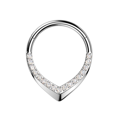 Bague micro segmentée pliable argent larme avec bord cassé cristaux argent