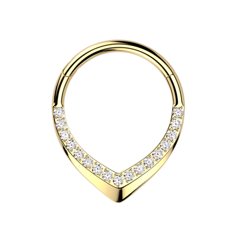 Micro segment ring, foldable, gold-plated, teardrop shape with broken edge, crystals, silver