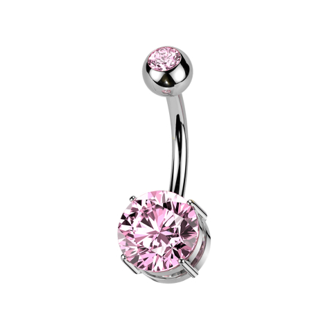 Banana internal thread silver with ball silver crystal pink and crystal pink set