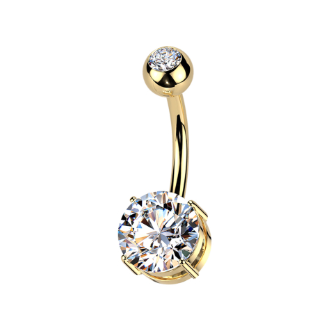 Banana filettatura interna placcata oro con sfera placcata oro cristallo argento e cristallo argento incastonato