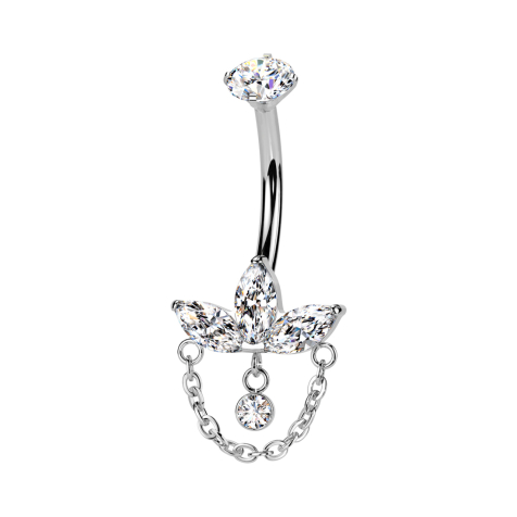 Banane Innengewinde silber Kristall silber gefasst und drei Kristalle silber Anhänger Kette Kristall silber