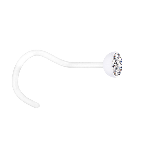 Piercing nasale sterile curvo trasparente semisferico cristallo argento