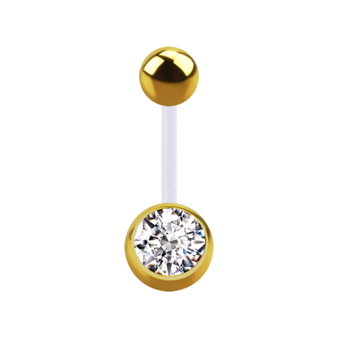 Sterile banana transparent with 18k gold-plated ball and 18k gold-plated crystal silver ball