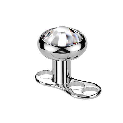 Sterile dermal anchor, internal thread, silver, three holes, with crystal, silver