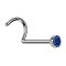 Sterile curved nose stud, silver hemisphere, premium crystal, dark blue