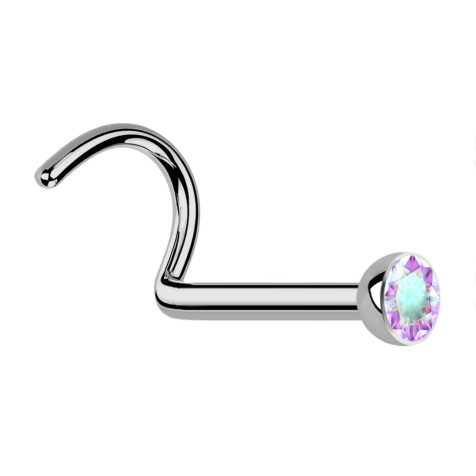 Piercing nasale sterile ricurvo argento semisferico cristallo premium multicolore