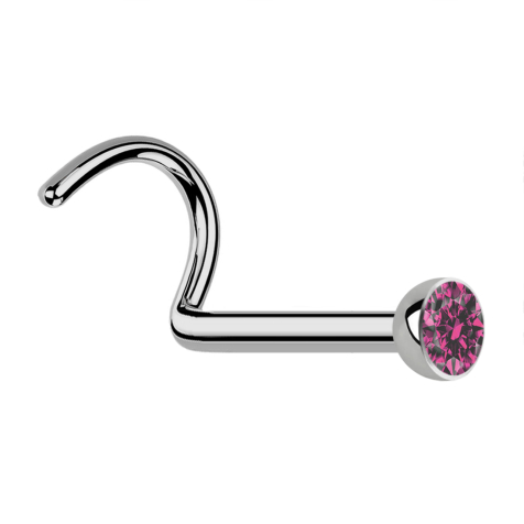 Piercing nasale sterile ricurvo argento semisferico cristallo premium rosa