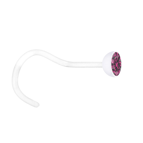 Steriler Nasenstecker gebogen transparent Halbkugel Kristall pink