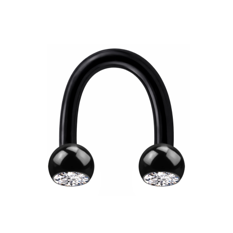 Micro Circular U Barbell noir avec deux boules cristal argentées