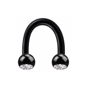 Micro Circular U Barbell black with two crystal silver balls