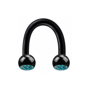 Micro Circular U Barbell black with two aqua crystal balls
