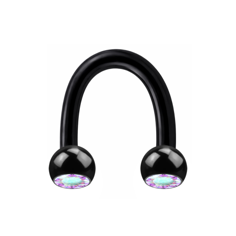Micro Circular U Barbell black with two multicolor crystal balls