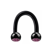 Micro Circular U Barbell black with two pink crystal balls