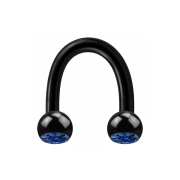 Micro Circular U Barbell black with two dark blue crystal...