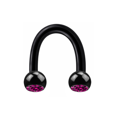 Micro Circular U Barbell nero con due sfere in cristallo fucsia