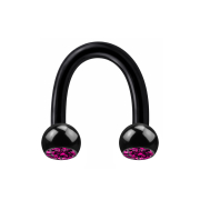 Micro Circular U Barbell black with two crystal balls in...