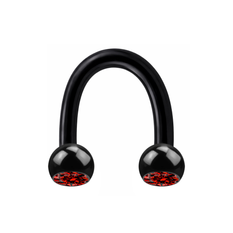 Micro Circular U Barbell black with two crystal red balls