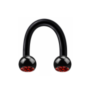 Micro Circular U Barbell black with two crystal red balls
